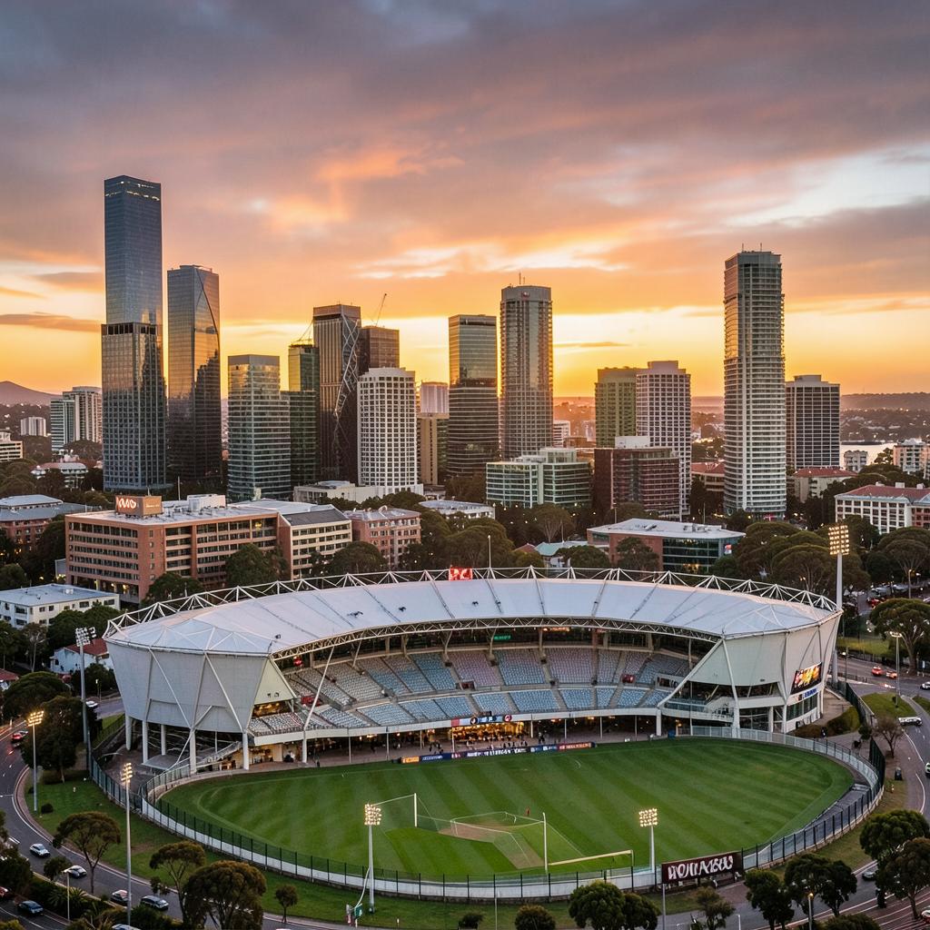 Melbourne skyline and the MCG at sunset