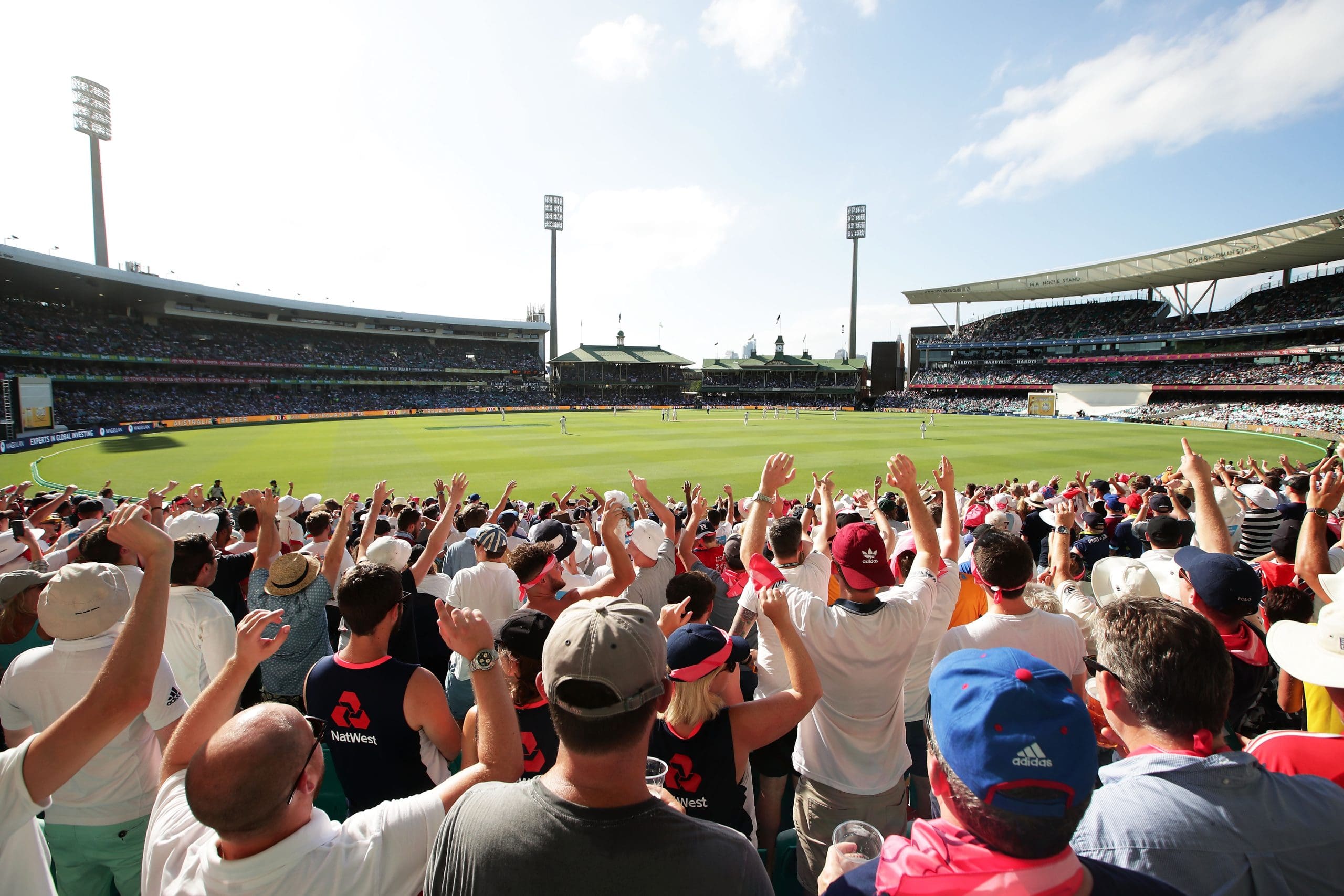 Supporters filling the stands at a Test match